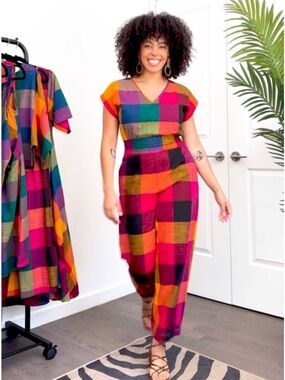 NWOT sz L Rujuta Sheth Marie Jumpsuit Jumpsuit smocked pockets wide leg $168!